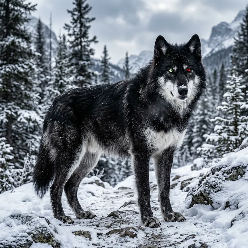 Stunning Black Dire Wolf with Heterochromia