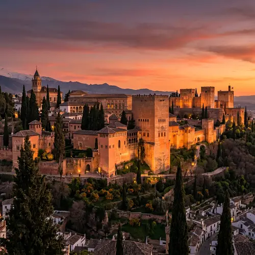 Alhambra Palace: Medieval Architecture at Sunset