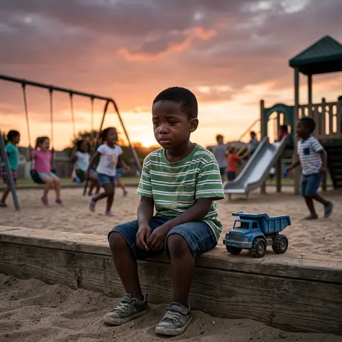 Isolated Black Child in Distress at Playground