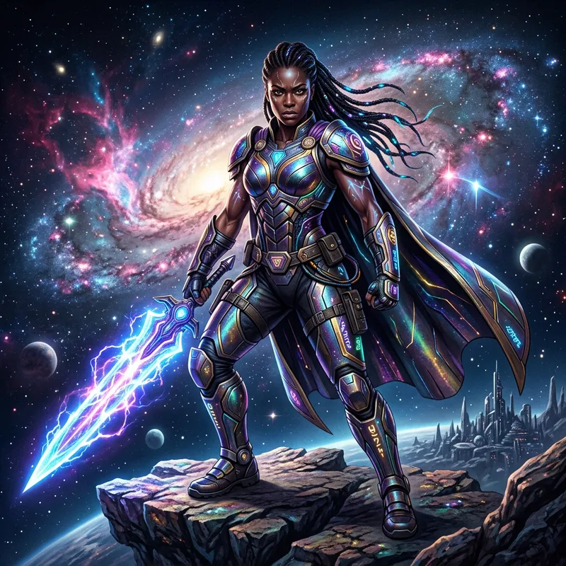 Female Galaxy Warrior | Strong Intergalactic Heroine Artwork