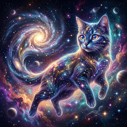 Space Cat Art – Cosmic Feline with Galaxy Tail