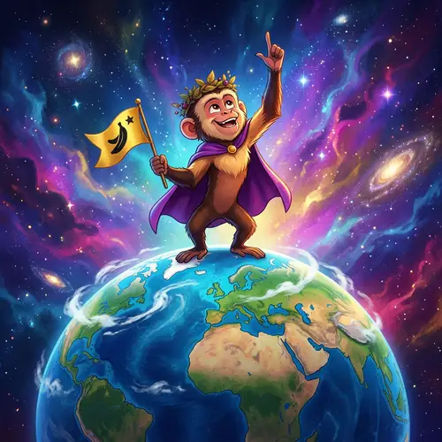 Triumphant Monkey on World Globe - World Domination Symbol