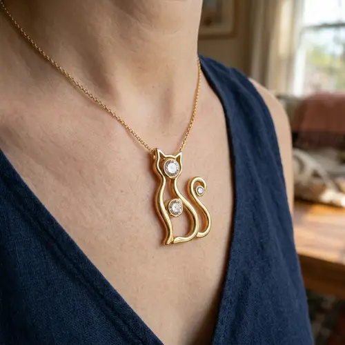 Artistic Cat-Shaped Diamond Pendant Jewelry