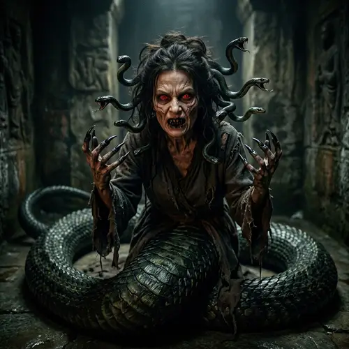 Terrifying Woman with Serpent Hair and Claws