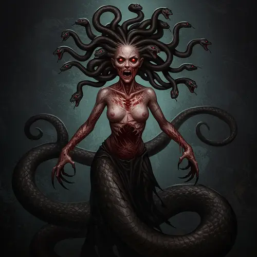 Terrifying Woman with Serpent Hair and Claws