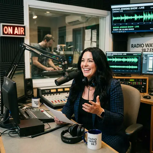 Empowered and Happy Woman Hosting Radio Show