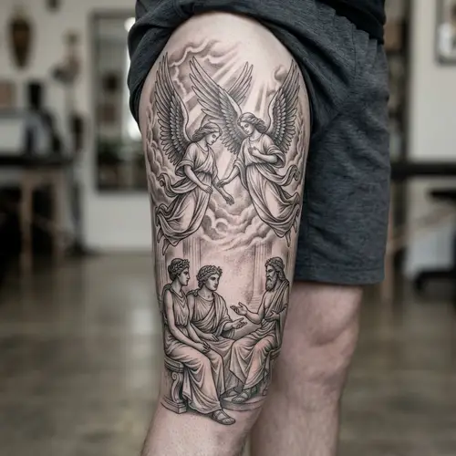 Winged Angels and Greek Gods - Celestial Leg Art