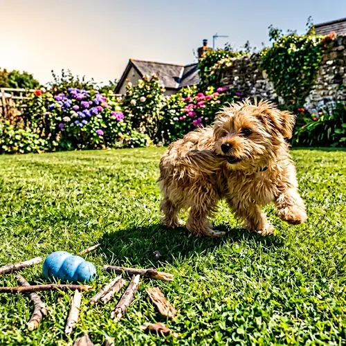 Playful Small Breed Dog with Fluffy Gold Fur