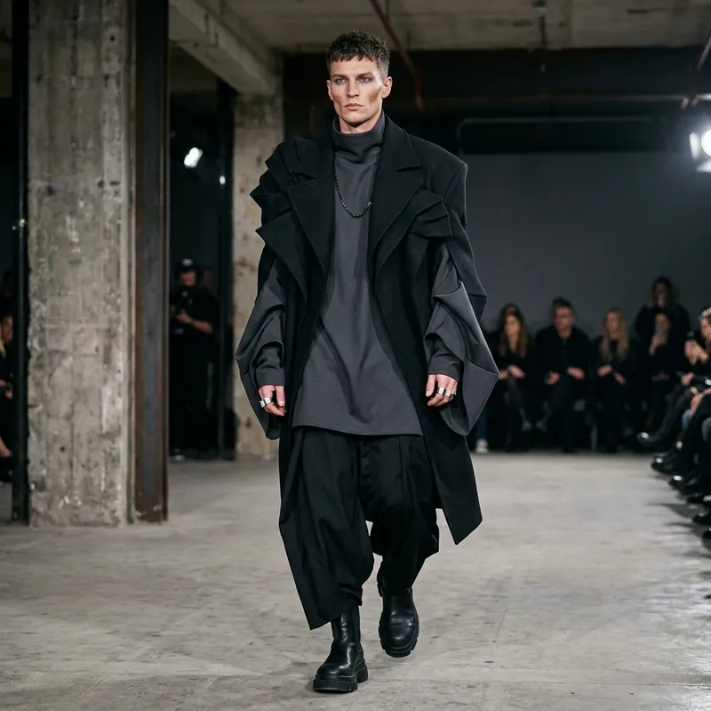 Dark and Edgy High Fashion Ensemble | Unique Structural Design