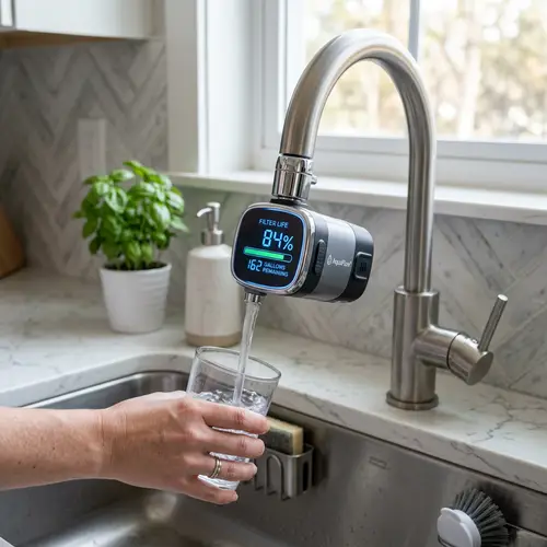Faucet Filter with LED Display for Lifespan Monitoring