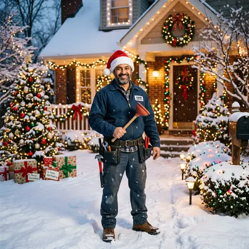 Middle-Eastern Male Plumber in Santa Hat | Festive Holiday Image