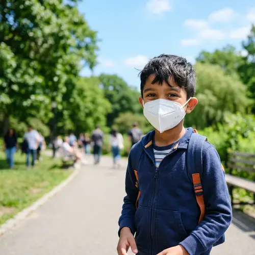 South Asian Boy Wearing K-95 Mask | Curious Child Outdoors