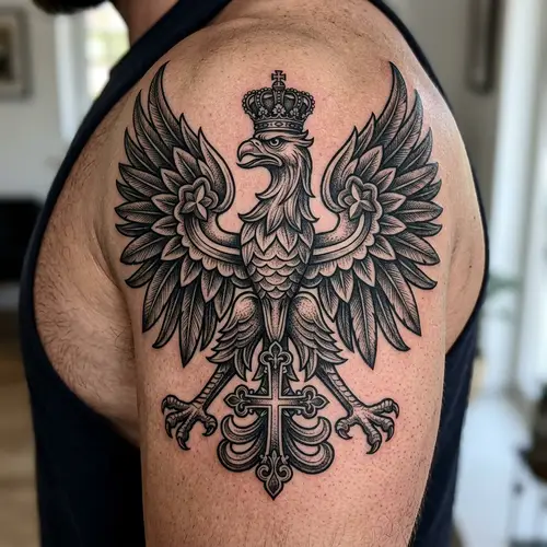 Polish Eagle Tattoo Design with Crown and Cross