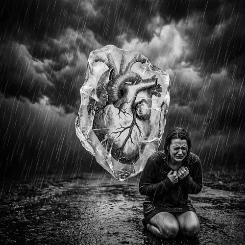 Emotional Pain: Human Heart Encased in Ice