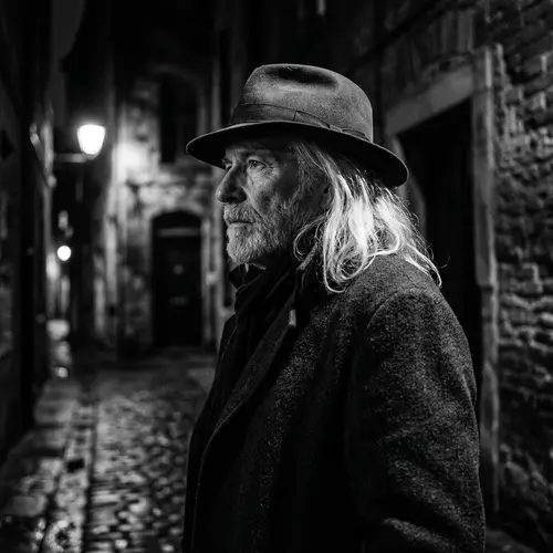 Mysterious Man in Vintage Film Noir Aesthetic