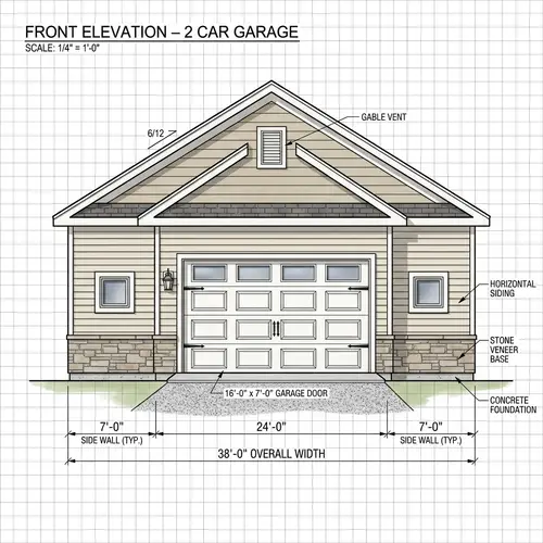 Elegant 2-Car Garage Design with Side Walls