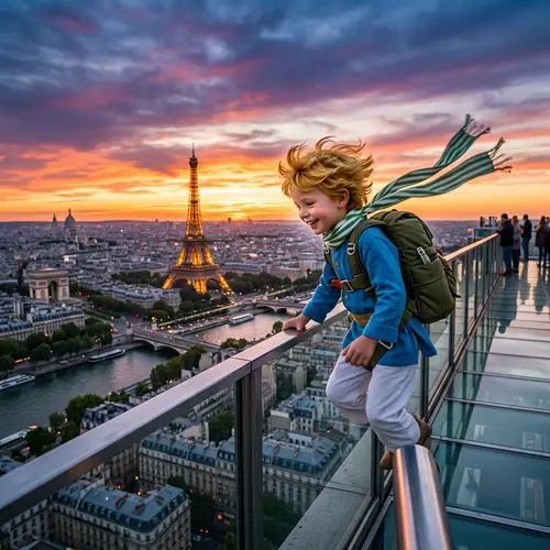 The Little Prince Parachuting from Montparnasse Tower in Paris