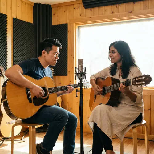 East Asian Man & South Asian Woman Duet | Guitar Performance