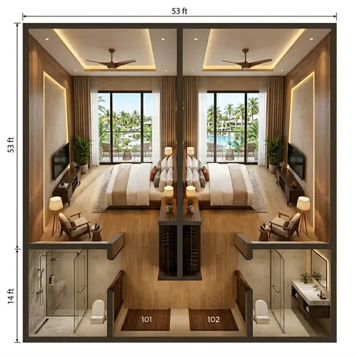 Modern Resort Layout Design for Premium Rooms