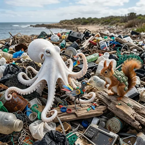 Alf the Intelligent White Octopus Creating New Objects from Waste