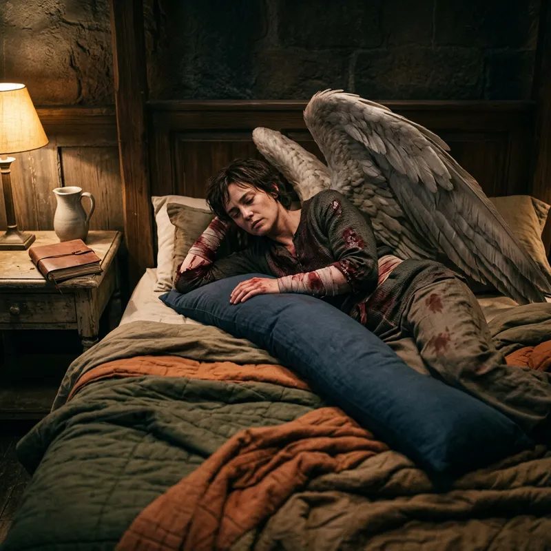 Symbolic Archangel Gabriel Resting with Crimson Cover