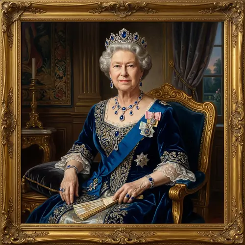 Regal Oil Painting Portrait of Elderly Woman in Royal Attire