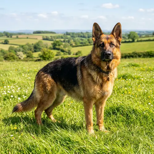 Majestic German Shepherd Dog in Bright Green Field