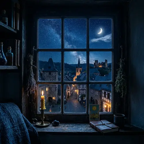 Witchy Starry Night View from Window