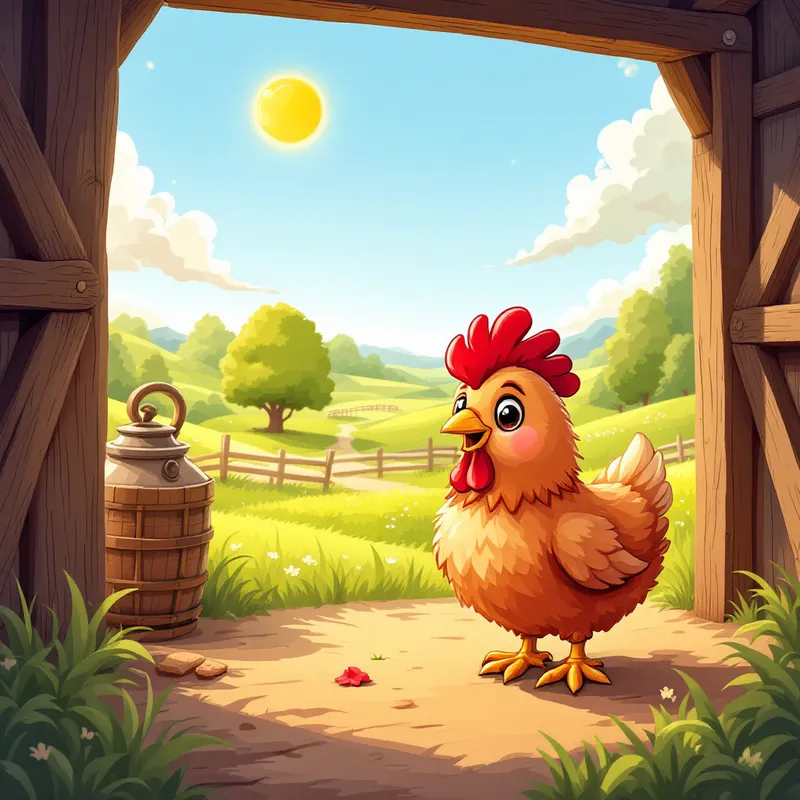 Smiling Red Hen on a Beautiful Farm