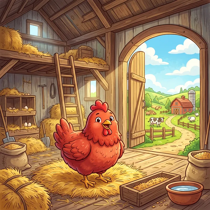 Smiling Red Hen on a Beautiful Farm