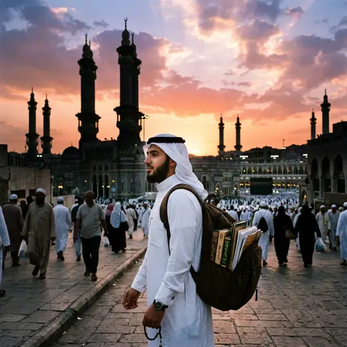 Arabic Student Walking to Great Mosque of Mecca