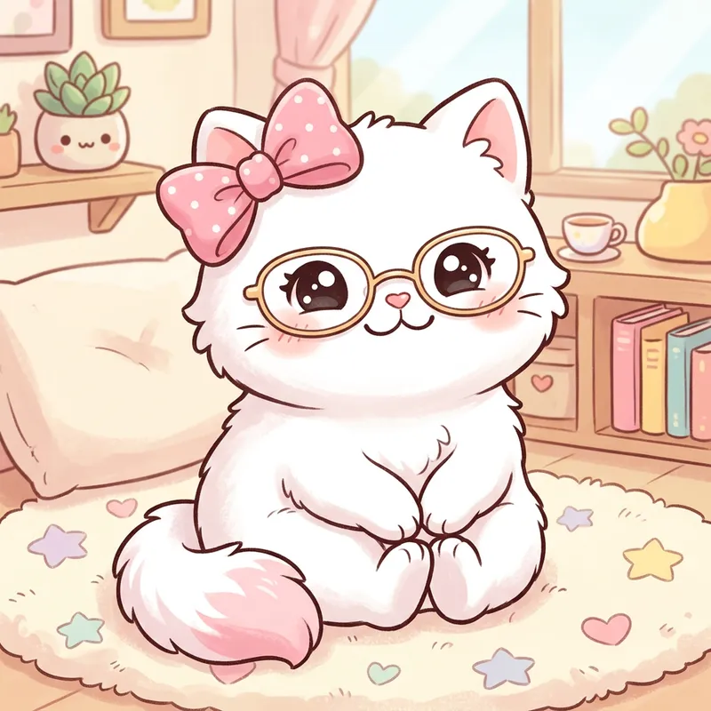 Adorable Hello Kitty with Oval Glasses in Kawaii Style
