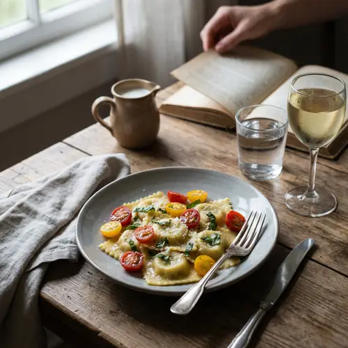 Elegant Ravioli on a Rustic Wooden Table