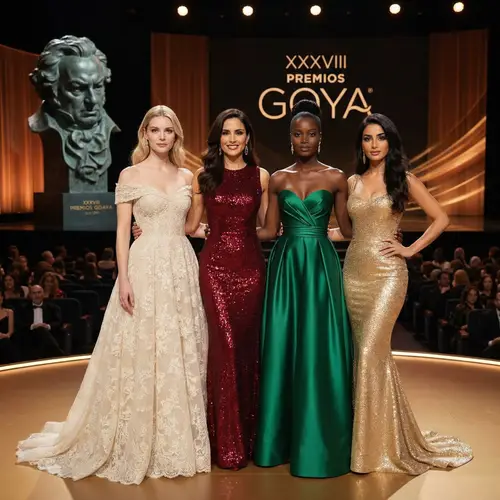 Diverse Women in Designer Gowns at Goya Awards Stage