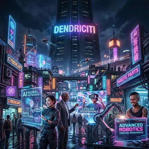 Dendriciti IT Services for Small Businesses | Futuristic Cyberpunk Scene