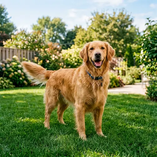 Medium-Sized Golden Retriever Enjoying Sunny Day on Green Lawn