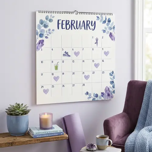 Tranquil Wellness in February: Symbols and Serenity Calendar