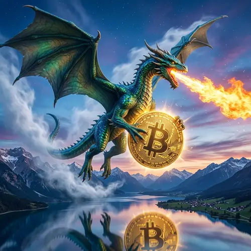 Majestic Dragon Holding Gold Bitcoin Symbol in Twilight Sky