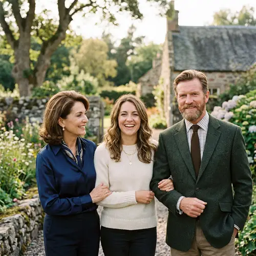 Elegant French Actress & Distinguished Scottish Actor in Family Portrait