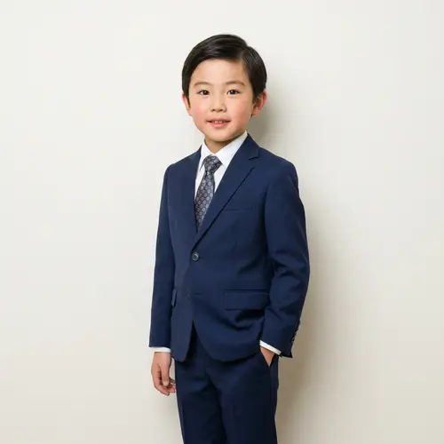 East Asian Boy in Stylish Suit and Tie