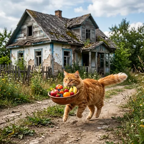 Orange Cat Mother Brings Fresh Fruits Home
