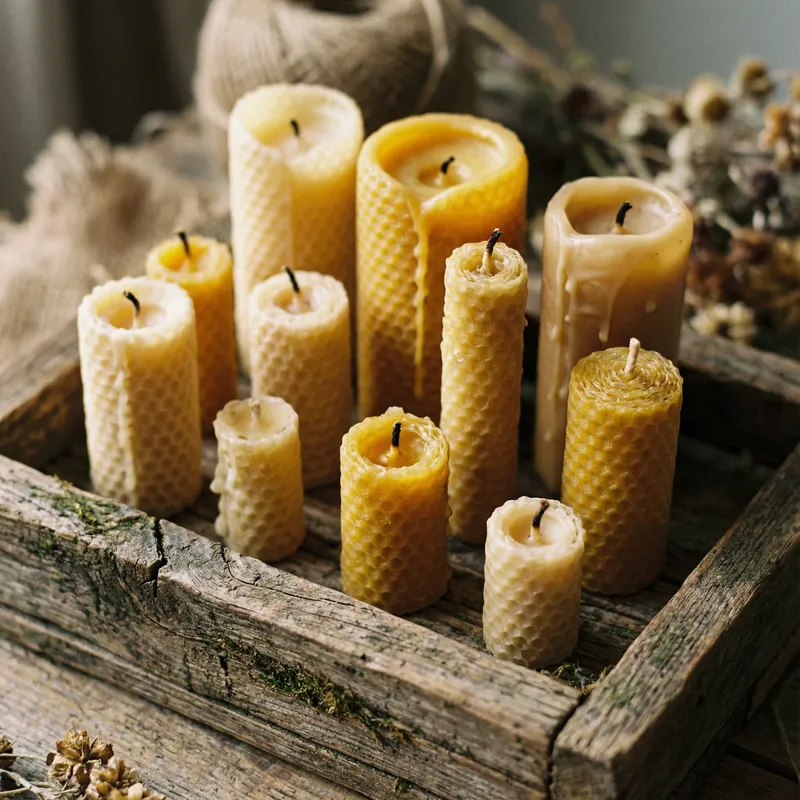 Organic Beeswax Candles in Rustic Tray