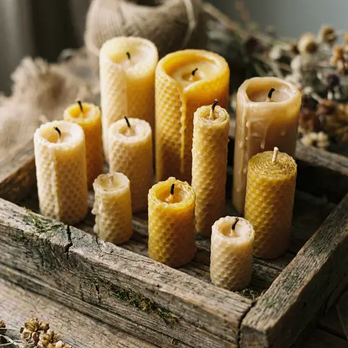 Organic Beeswax Candles in Rustic Tray