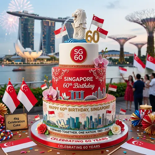 Singapore 60th Birthday Cake Design - 4kg Creation