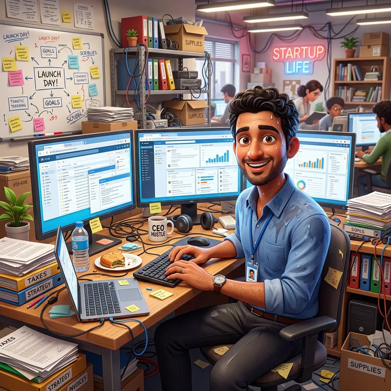 Friendly Entrepreneur in 3D Cartoon Style - Disorganized Management Friendly Entrepreneur in 3D Cartoon Style - Disorganized Management