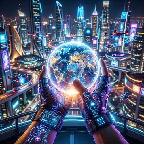 Futuristic Global Influence: Holographic Hands & Advanced Tech