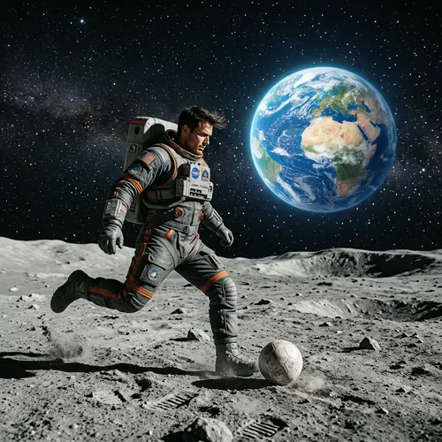 Soccer Player on Moon: Breathtaking View of Earth | Website Name