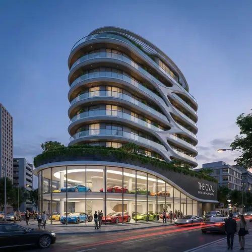 Exotic Car Hotel: Elegant 8-Story Oval Design