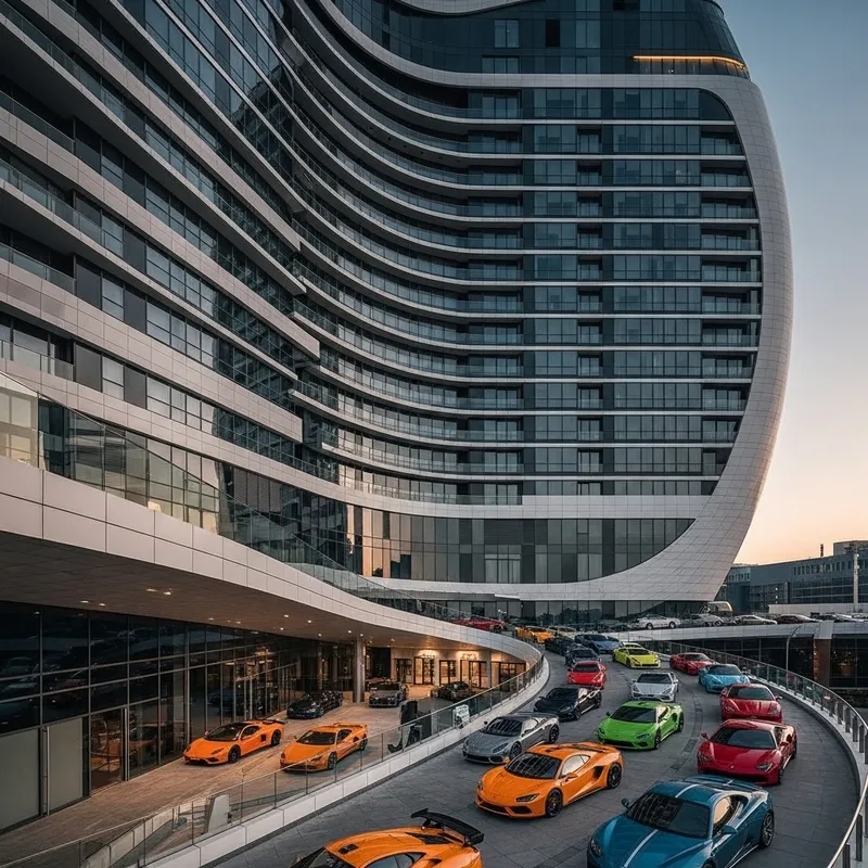 Exotic Car Hotel: Elegant 8-Story Oval Design
