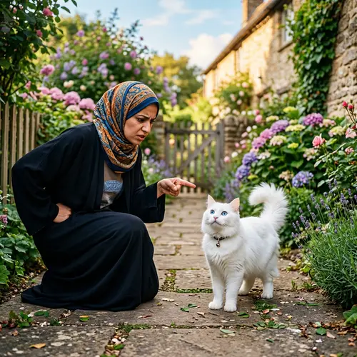 White Cat with Blue Eyes - Innocent Outdoor Scene